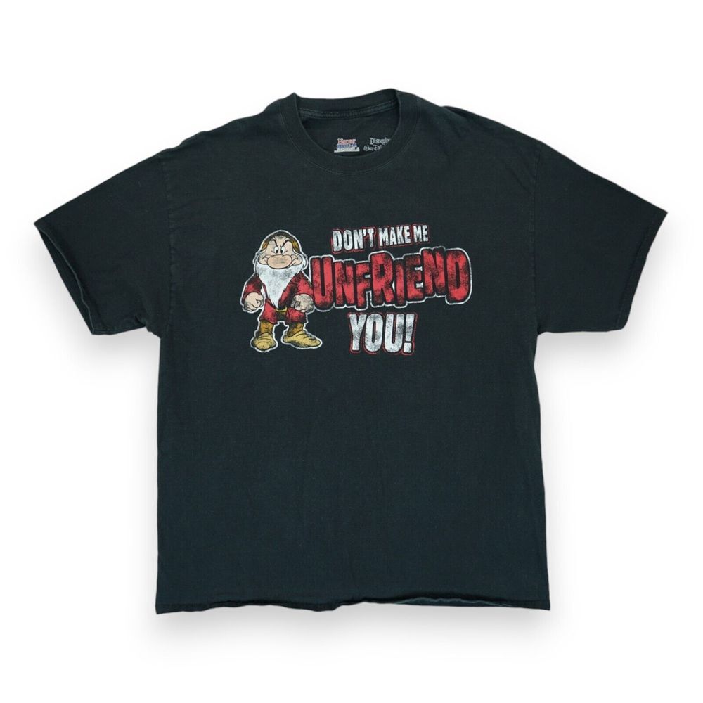 DISNEY‎ WORLD Black GRUMPY DWARF "Don't Make Me Unfriend You" T-SHIRT Men XL
